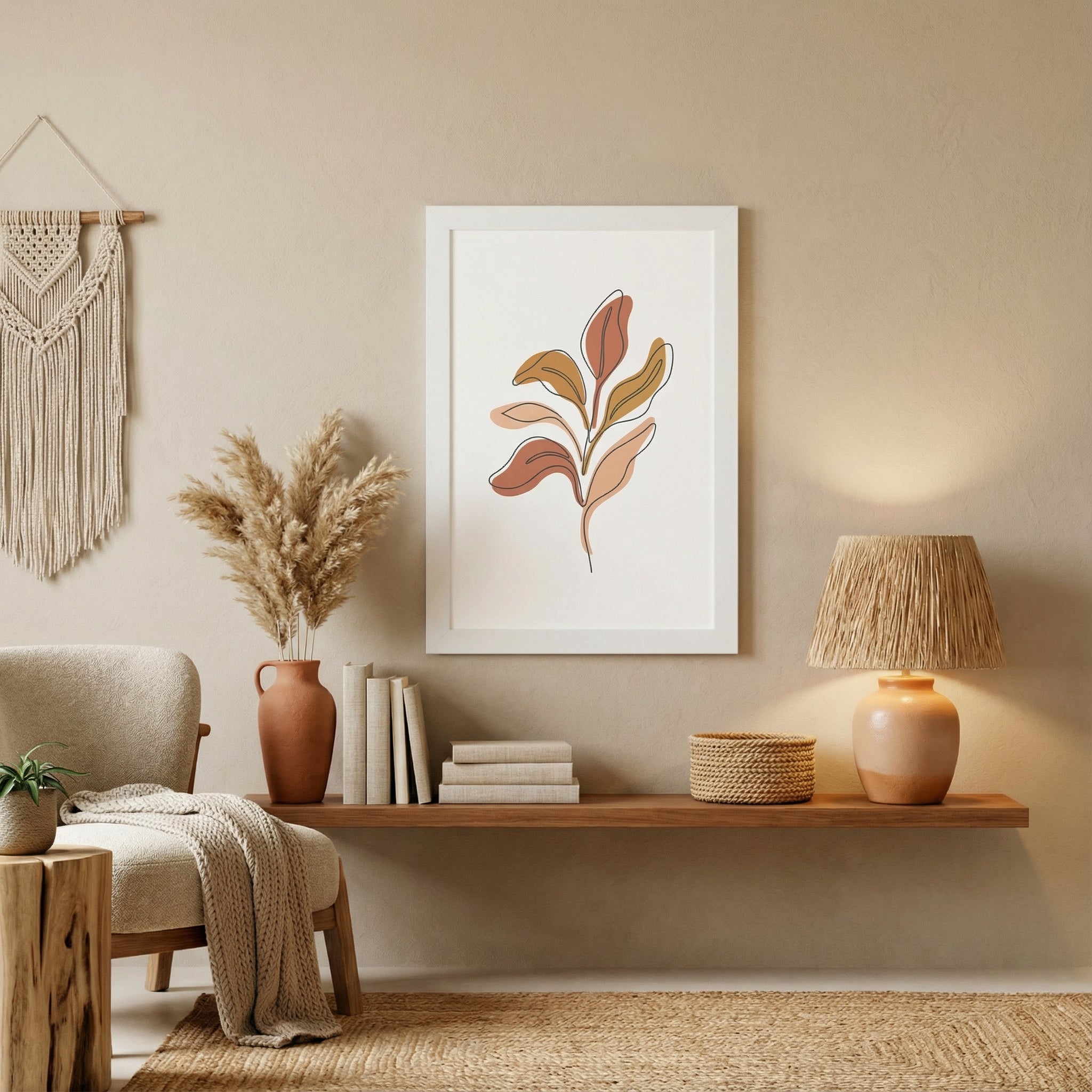 Golden Drift Leaf — Minimalist Botanical Line Art