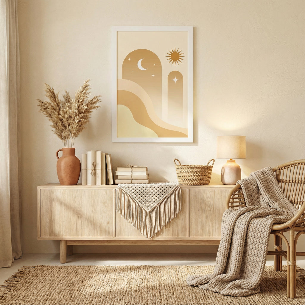 Boho Sun & Moon Arch — Minimalist Celestial Wall Art