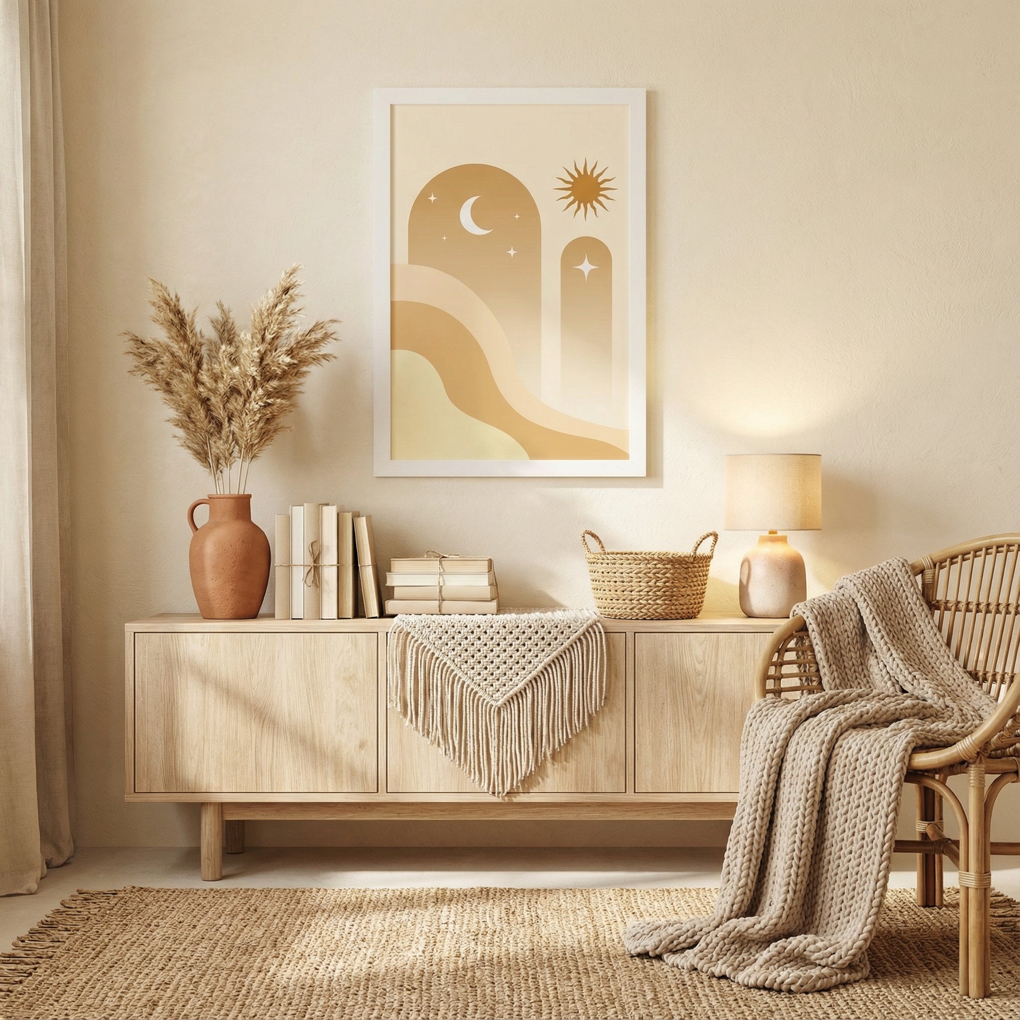 Boho Sun & Moon Arch — Minimalist Celestial Wall Art