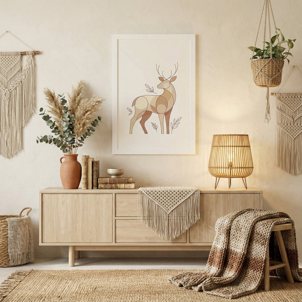 Minimalist Boho Deer — Scandinavian Neutral Tones Wall Art