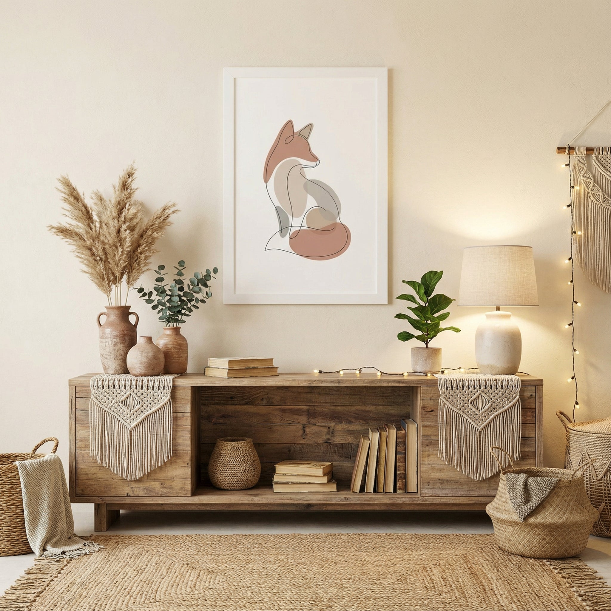 Minimalist Fox Line Art — Scandinavian Boho Animal Print