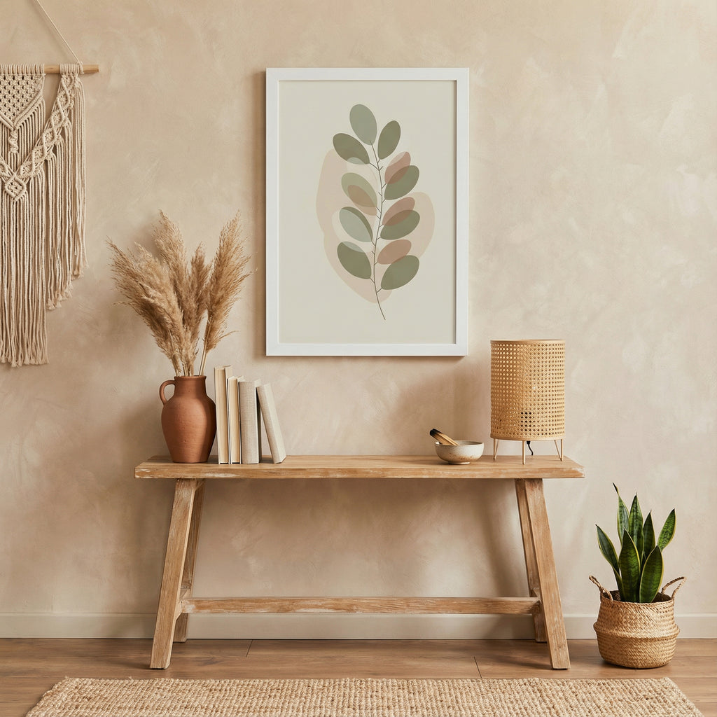 Minimalist Botanical Leaf — Scandinavian Neutral Wall Art