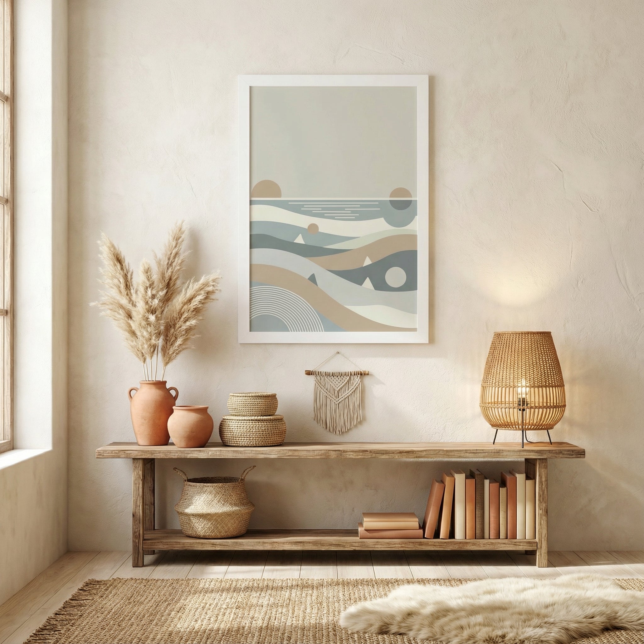 Minimalist Coastal Landscape — Scandinavian Boho Ocean Art