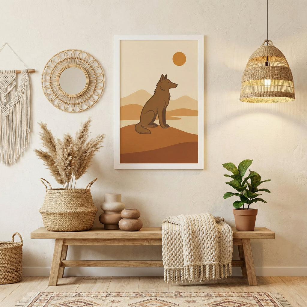 Minimalist Wolf in Desert Tones — Boho Scandinavian Wall Art